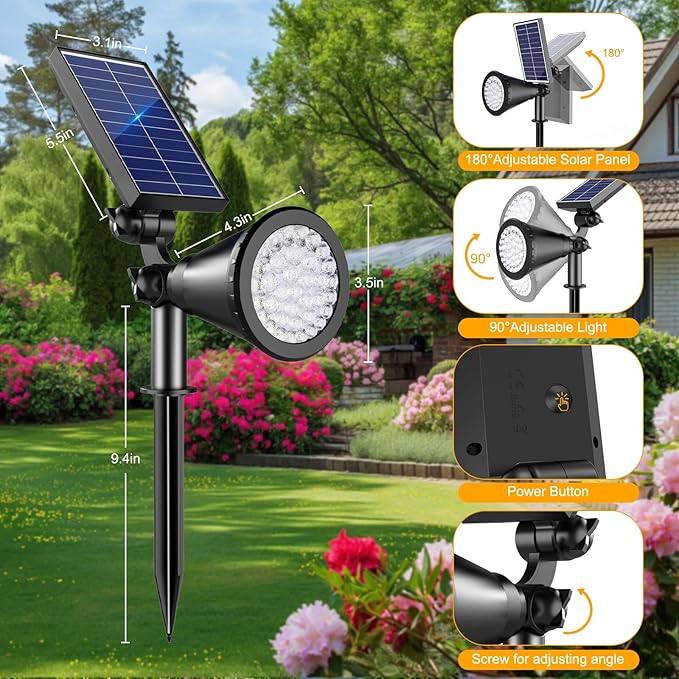 Solar Spotlights with 36 LEDs, Color Changing, IP67 Waterproof