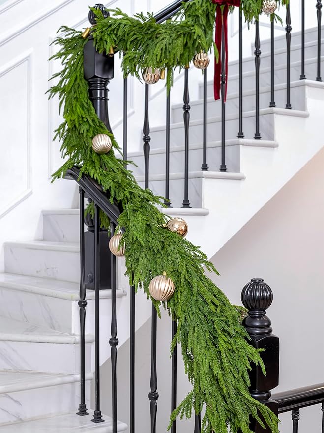 Garland with Dark Green Norfolk Pine Needles, 6 Ft Realistic Christmas Decor