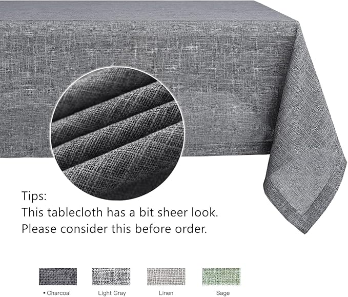 maxmill Flaxy Faux Linen Table Cloth with 2-Tone Slubby Texture Wrinkle Resistant Anti-Shrink Soft Tablecloth for Kitchen Dining Tabletop for Buffet Banquet Parties Rectangle 52 x 70 Inch Charcoa