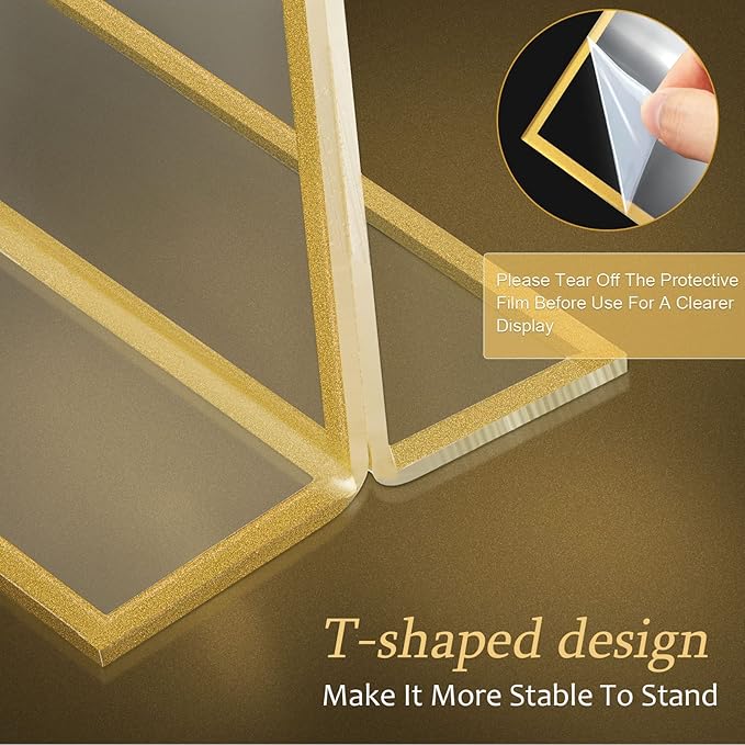 Hoteam 18 Pack Acrylic Sign Holder 5 x 7 Inch Gold Frames Wedding Table Number Holders, Double Sided Picture Frame Clear Display Menu Stand for Home Photo Flyers Wedding Party (Vertical)