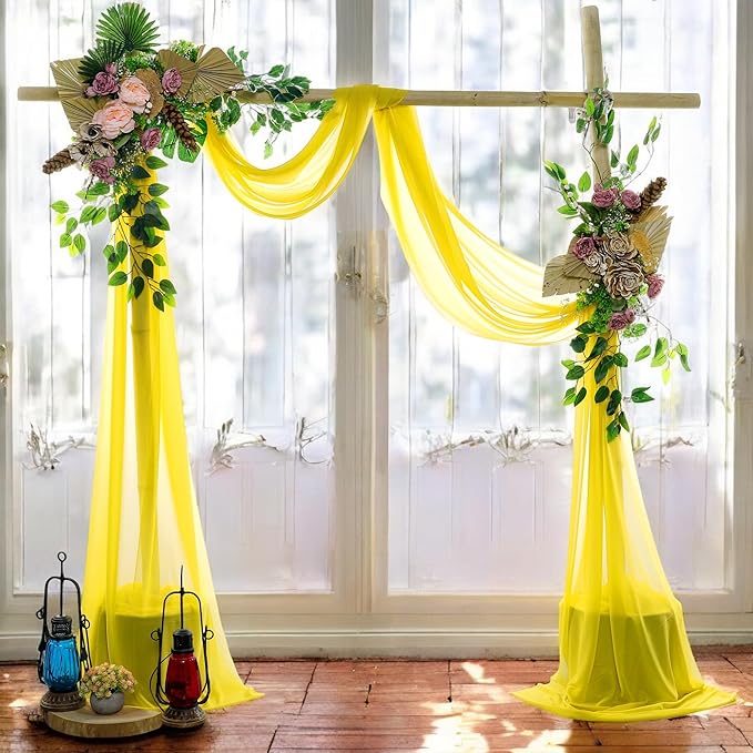 MDS Halloween Chiffon Draping Fabric - 2 Panel, 30" Wide x 75ft Long - Sheer Spooky Arbor & Canopy Drapery for Haunted House Backdrops, Party Ceilings, DIY Costumes & Themed Events - Yellow