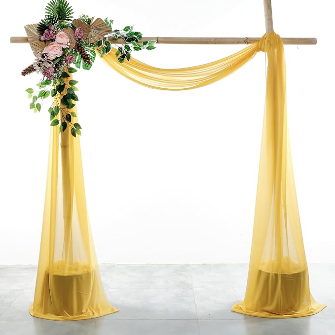 Fabric Gold Sheer Chiffon Drape, 4 Panels, 30 Inch x 20 Feet