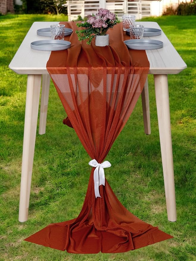 MDS Halloween Chiffon Table Runner - 12 Pack, 29 x 170 Inches, 14ft Each - Sheer Spooky Table Runners for Haunted House Parties, Trick-or-Treat Tables, Witchy Décor, Wedding & Events - Terracotta