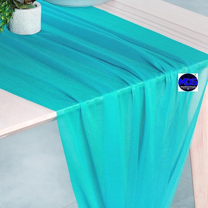 MDS Halloween Chiffon Table Runner - 20 Pack, 29 x 170 Inches, 14ft Each - Sheer Spooky Table Runners for Haunted House Parties, Trick-or-Treat Tables, Witchy Décor, Wedding & Events - Peacock Blue