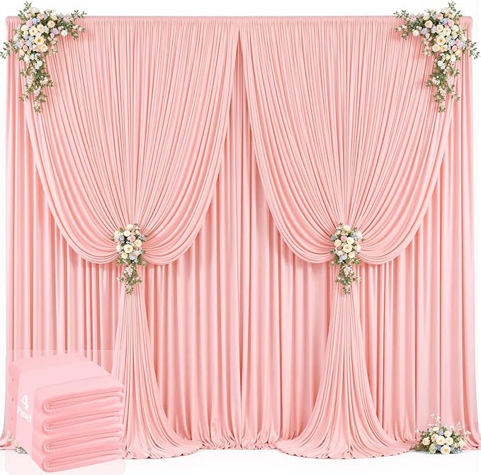 Backdrop Curtain Set, Blush Pink, 4 Panels, 5ft x 12ft Wrinkle-Free