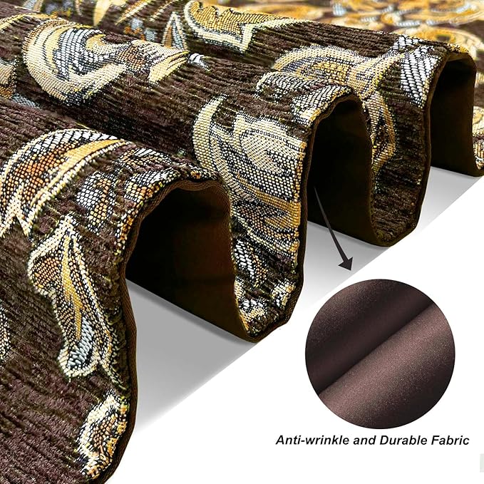 European Royal Table Runners Retro Flowers Luxury Jacquard with Tassels Dark Brown 13x60