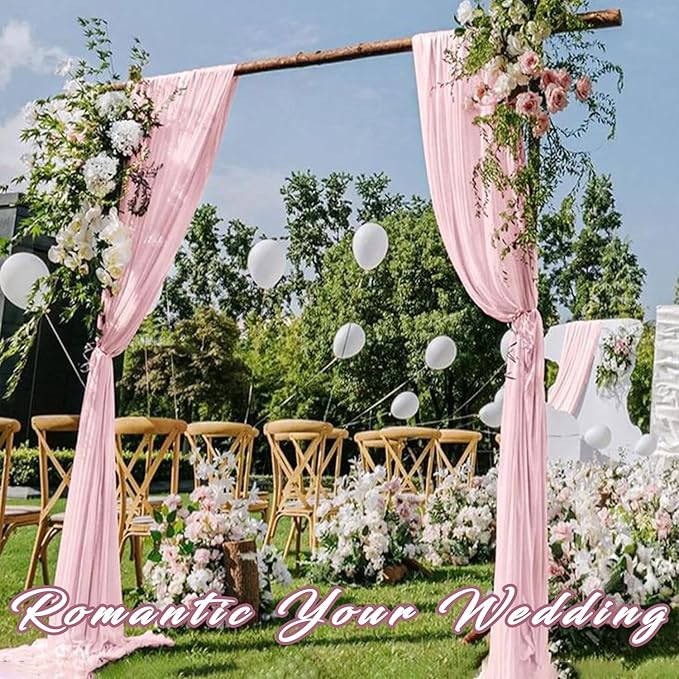 Wedding Arch Draping Fabric Set, 4 Light Pink Chiffon Panels 20 Ft