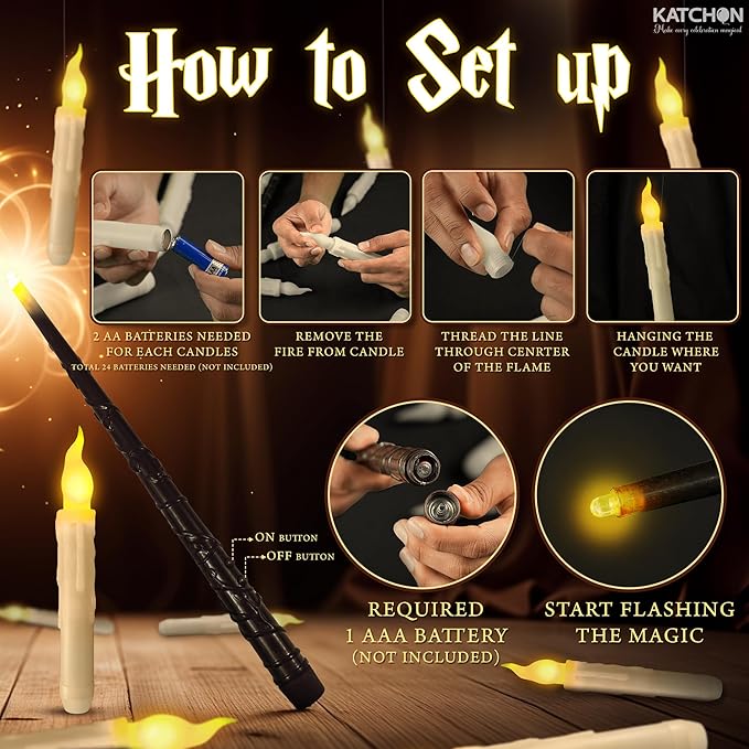 Flameless Candles, White Floating LED Set with Wand Remote, 12 Pcs