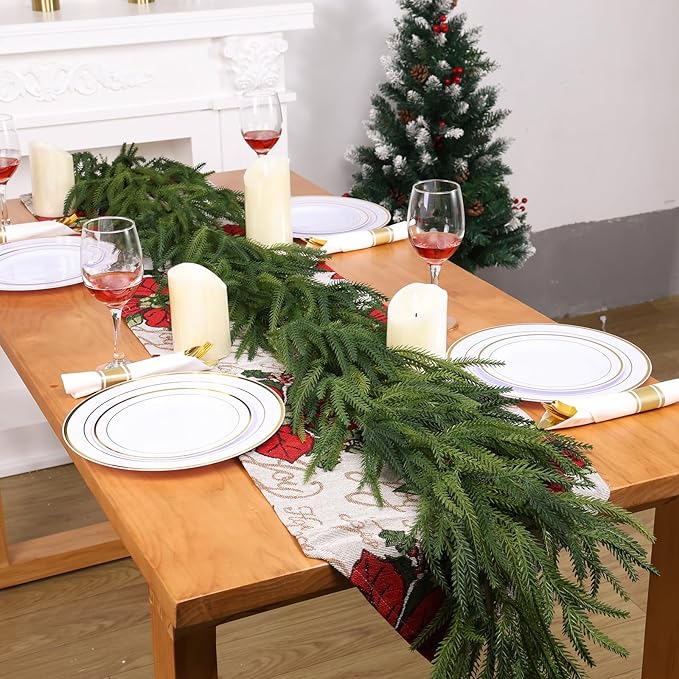 Christmas Garland, 6 Ft Green Artificial Norfolk Pine, 3-Pack