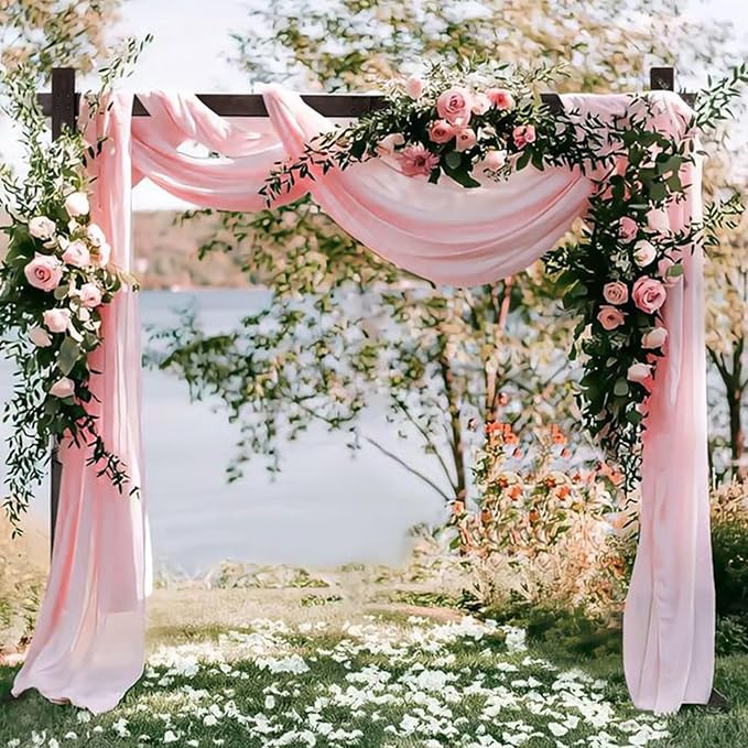 Wedding Arch Draping Fabric Set, 4 Light Pink Chiffon Panels 20 Ft