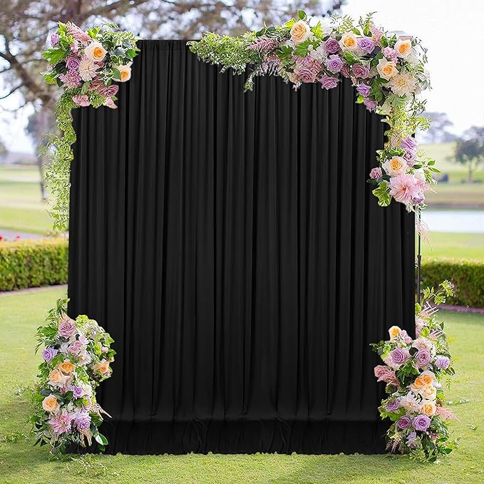 MEETSKY Black Backdrop Curtains for Parties - 10ft x 8ft Party Photo Background Curtain Rod Pocket Fabric Drapes Panels for Boys Birthday Holiday Home Halloween Decoration, 5ft x 8ft, 2 Panels