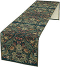 Green Morris Floral Table Runner, Boho Rustic Country Farmhouse Teal Red Rose Pattern for Home Kitchen Table Decor Dining Coffee Room Party Decor 13x120in