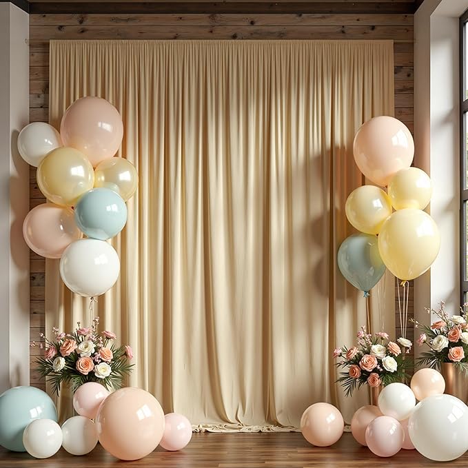 Backdrop Curtain Set, Beige Wrinkle-Free Polyester, 8 Panels 5 x 10 ft