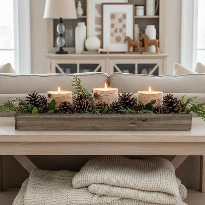 Planter Box Set, Rustic Light Brown Wood, 28 Inch Rectangle