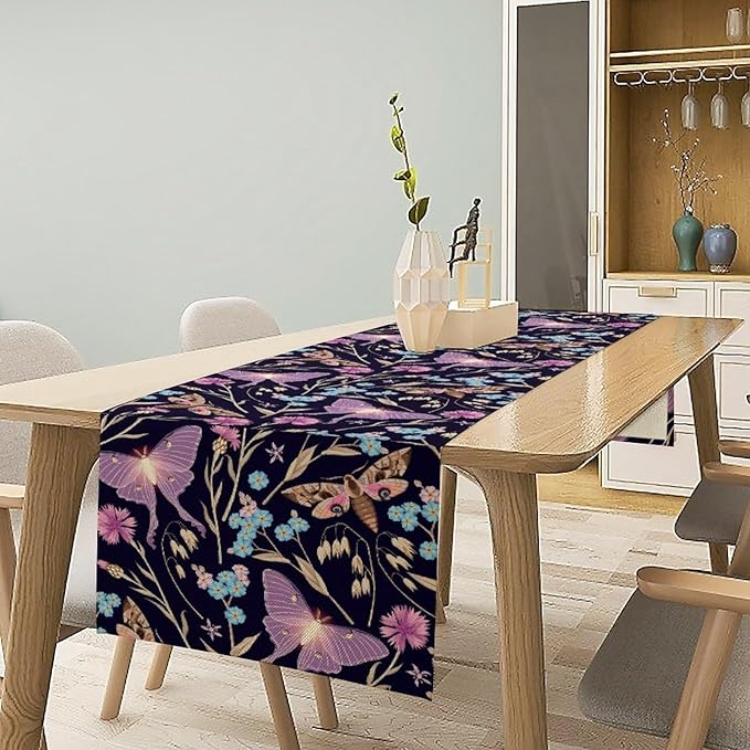 Moth Table Runner, Boho Aesthetic Moth Magic Table Runner for Home Kitchen Dining Party Indoor Outdoor Decoration 13x90 Inch