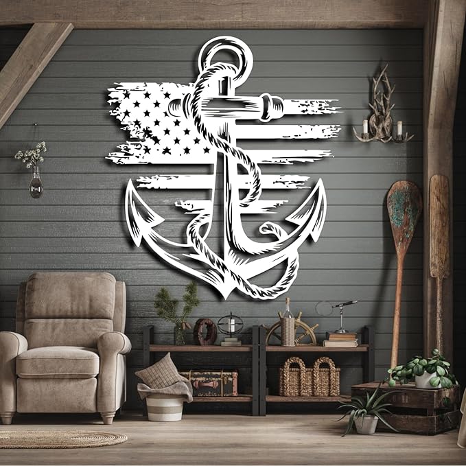 lunwall Metal Anchor Wall Decor, Anchor Metal Sign, Metal Anchor Decor, Anchor Metal Wall Art, Metal Nautical Wall Decor, Metal Wall Decor Coastal, Anchor Wall Decor (white, 30L x 27W / 76 x 69 cm)