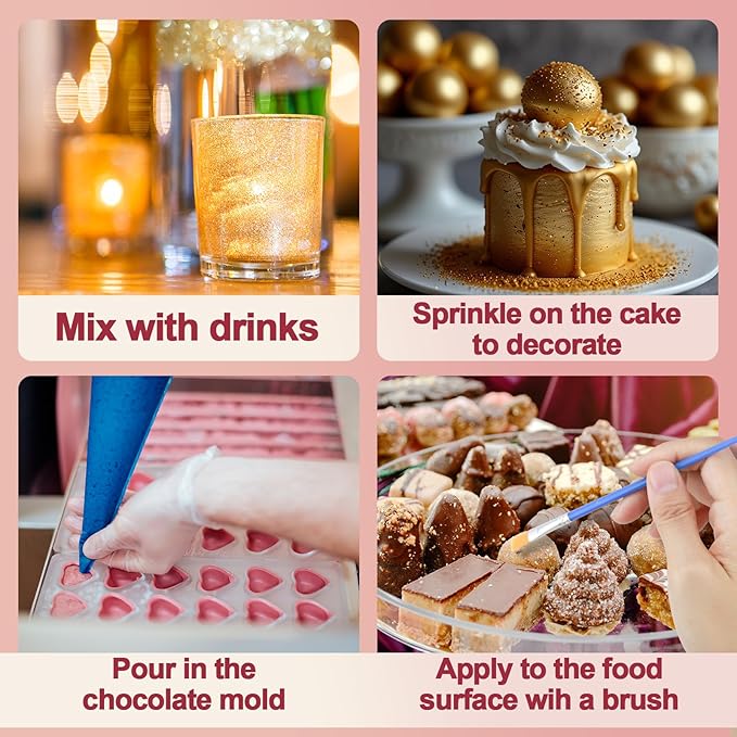 Dusting Powder Set, 10 Colors Food Grade Edible Glitter for Cakes and Drinks