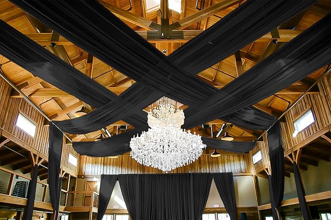 6 Panels Black Ceiling Drapes for Wedding 5ftx20ft Ceiling Drapes Wedding Arch Draping Fabric Cheesecloth Sheer Curtain Romantic Ceiling Decorations for Weddings Party Banquet Ceremony Stage