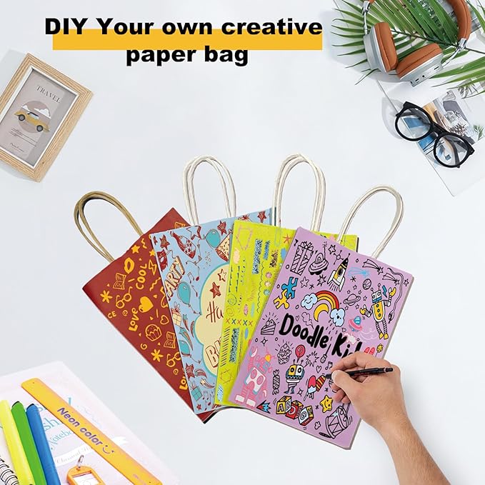 BAG BOX 50 Pack Small 5.9x3.1x8.25 Inch Red Kraft Paper Gift Bags with Handles for Bulk Shopping, Retail, Craft, Party Favors, Wedding, Grocery & Sacks