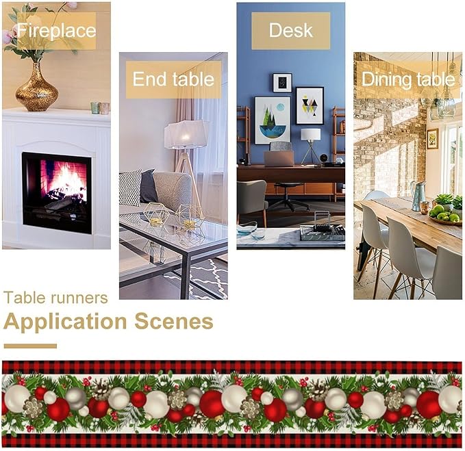 Christmas Table Runner,Seasonal Winter Xmas Holiday Farmhouse Table Cloth Kitchen Dining Table Decoration for Home Party Decor 13x60 Inch