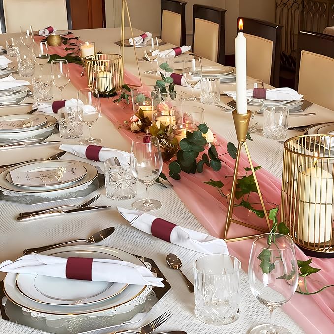Polymer Material Reusable Napkin Band, Glue-Free Tear-Proof Water Resistant Oil-Proof Napkin Bands Set of 100(Front Burgundy Color and Back White), 6 Adjustable Sizes Napkin Rings