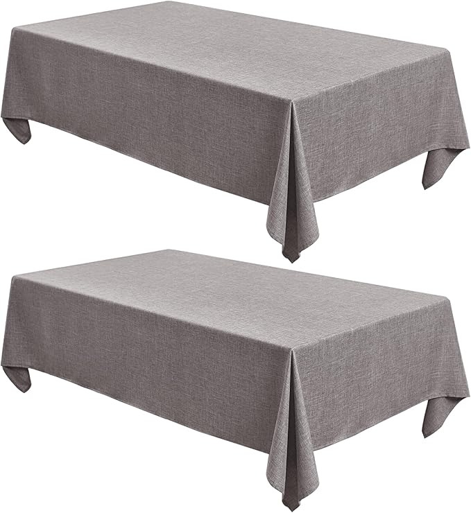Fitable Faux Linen Table Clothes 2 Pack, Faux Burlap Fabric Tablecloths for Rectangle Tables, Rustic Holiday Table Covers for Kitchen Dining, Party, Farmhouse (Stone, 54 x 78 Inch)
