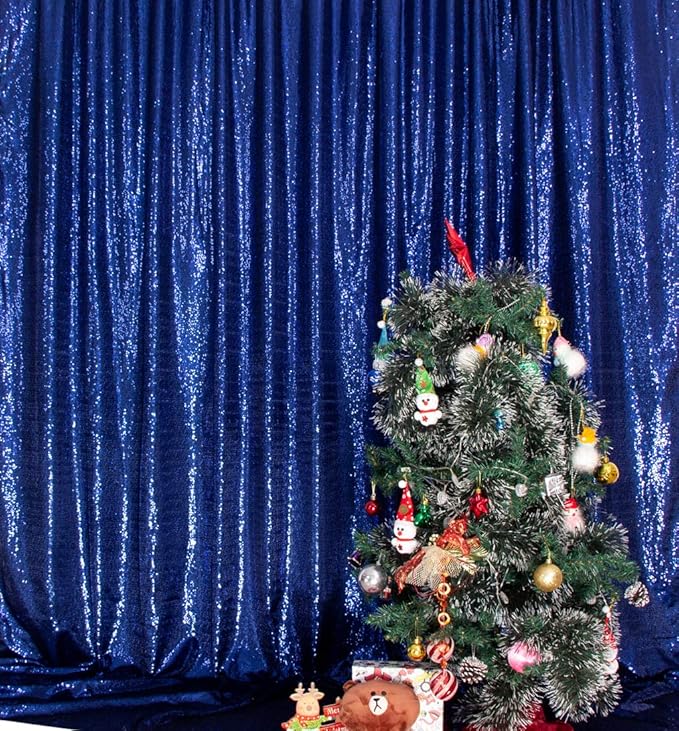 SquarePie Sequin Backdrop Not See Through Thick Stain Background for Photography Glitter Curtain Party 8FT x 8FT Navy Blue