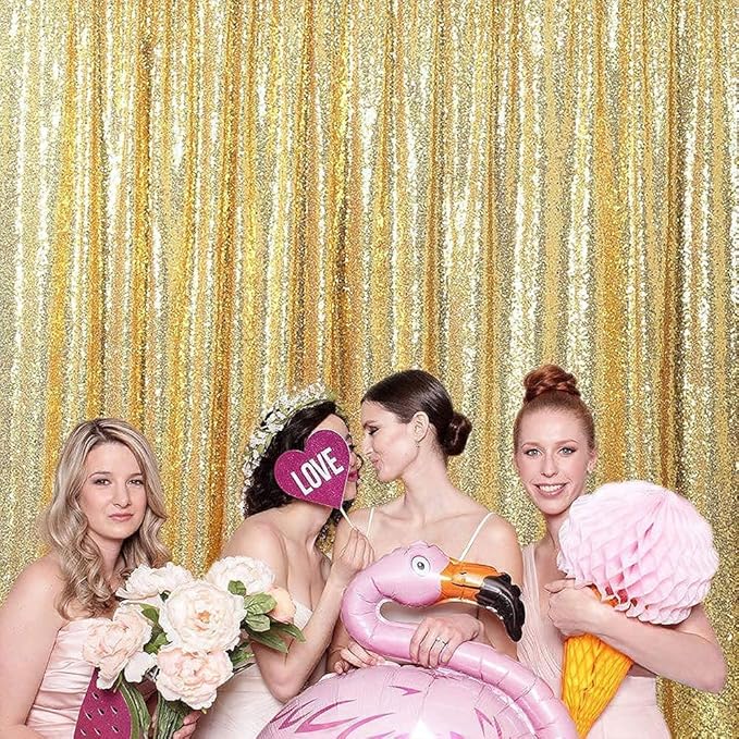 Poise3EHome 8FT x 10FT Sequin Photography Backdrop Curtain for Party Decoration, Golden