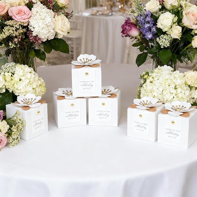 Gift Boxes 20 Pack White Candy Favor Boxes with Floral Decor and Tags