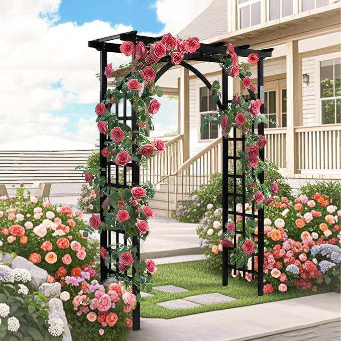 Black Wood Arbor, Classic Style Garden Arch, 63 x 85 in
