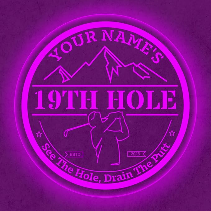 Custom 19th Hole Golf Bar Sign – Personalized LED Color Changing Acrylic Wall Decor for Home Bar, Man Cave, or Patio (19th Hole, 20 INCHES)