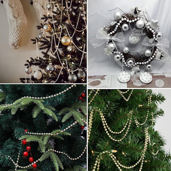 [98 Feet] Silver Pearl Beads Garland, 6MM 33 Yards Silver Faux Pearl Beads String Roll Bulk for DIY Craft Christmas Tree Wedding Party Decoration