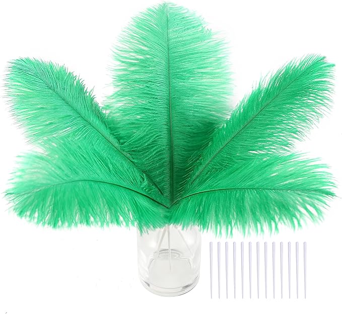 SOGUGOM Green Craft Ostrich Feathers - 30PCS 8-10 inch Ostrich Feathers Kit for Centerpieces, Kindergarten Crafts, Dream Catchers and DIY Projects(Green)