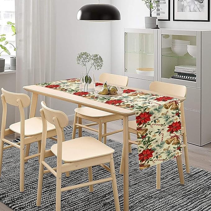 Christmas Table Runner, Seasonal Winter Xmas Holiday Kitchen Dining Table Decoration for Home Party Decor 13x60 Inch