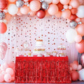 Table Skirts, 2 Pack – Red, 29x108" Metallic Foil Tinsel Fringe Table