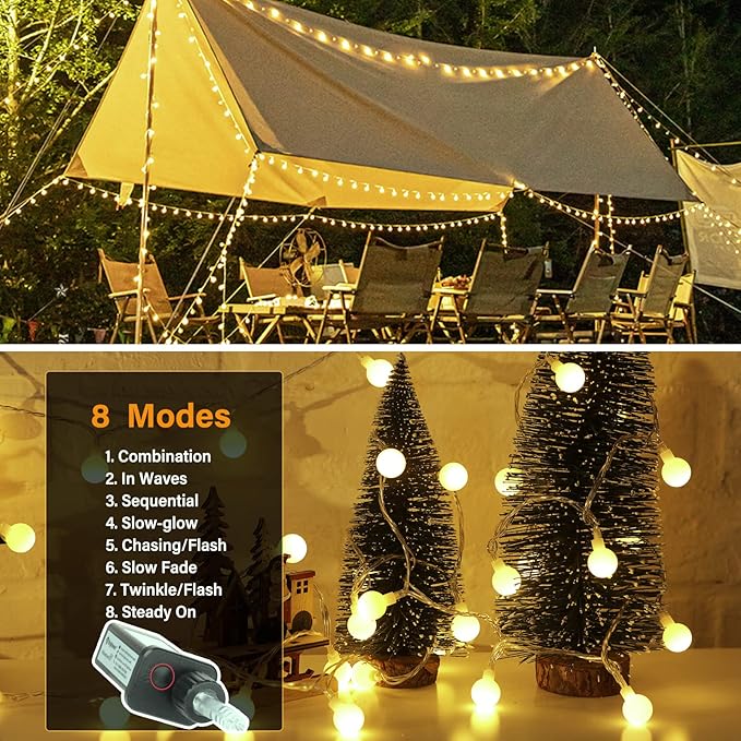 Indoor String Lights, 66 Ft Warm White 200 LED Mini Globe Lights
