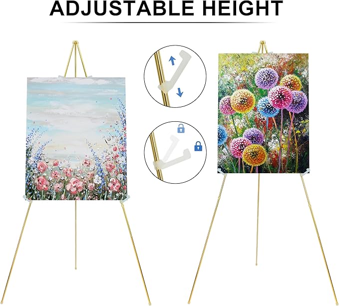 Easel Sign Stand, 63-Inch Gold Metal Adjustable Display Easel