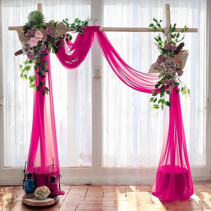 MDS Halloween Chiffon Draping Fabric - 1 Panel, 30" Wide x 75ft Long - Sheer Spooky Arbor & Canopy Drapery for Haunted House Backdrops, Party Ceilings, DIY Costumes & Themed Events - Hot Pink