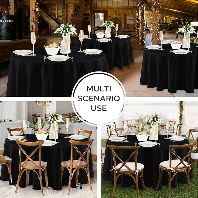 Fitable 8 Pack Round Tablecloths: Stain Resistant Wrinkle Free Circle Table Clothes, Washable Reusable Polyester Table Covers for Wedding Party Birthday Banquet Reception(Black, 70 Inch)