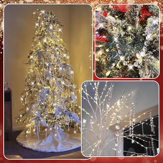 10 PCS Crystal Garland Strands, 33ft Hanging Crystal Strings for Window Curtains Doorway Decorations, Acrylic Clear Water Drop Crystal Ornaments for Christmas Tree, Wedding Party Home Chandelier Decor