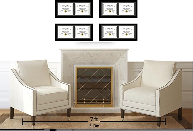 Creative Picture Frames 10X24Bk-B Black Horizontal Double Diploma Frame With 2 Opening Black Mat, Holds 2-8.5 By 11-Inch Documents With Wall Hanger