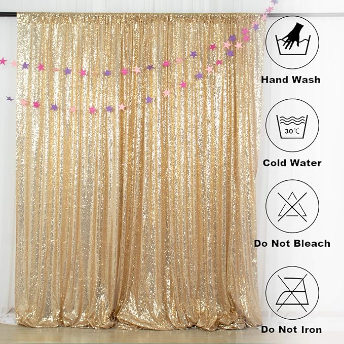 ShinyBeauty Light Gold Sequin Backdrop 10X10 Gold Drapes Curtain for Baby Shower, Shimmer Photo Background (10FTx10FT)