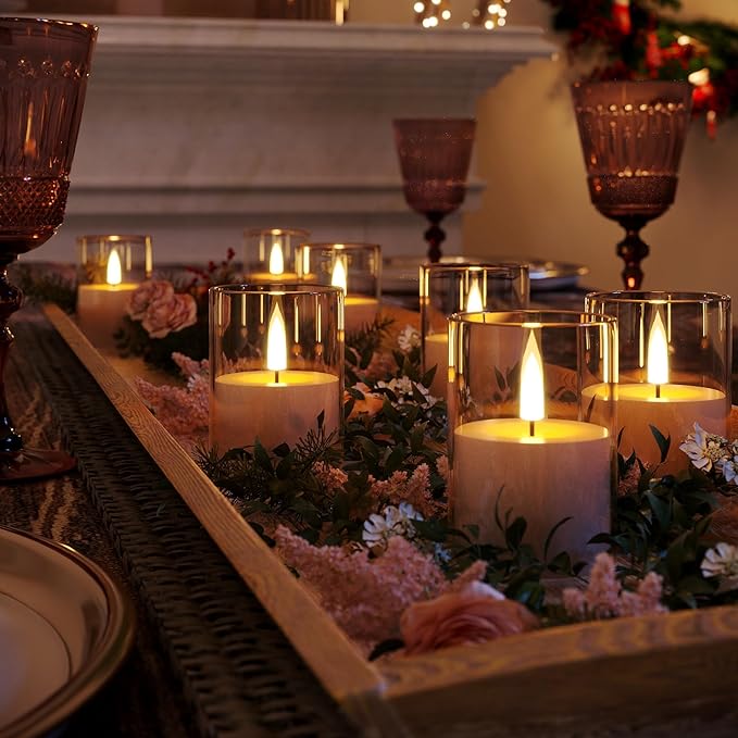 12Pack Flickering Flameless LED Candles with Timer, Battery Powered - Small Pillar & Votive, Clear (2"X3")