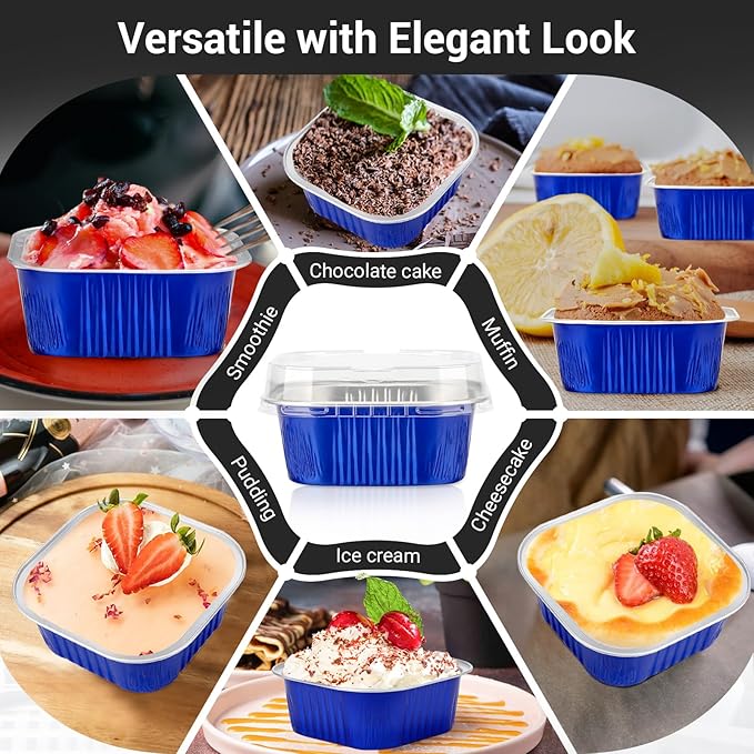Baking Cups in Royal Blue, 50 Count Aluminum Foil Dessert Ramekins