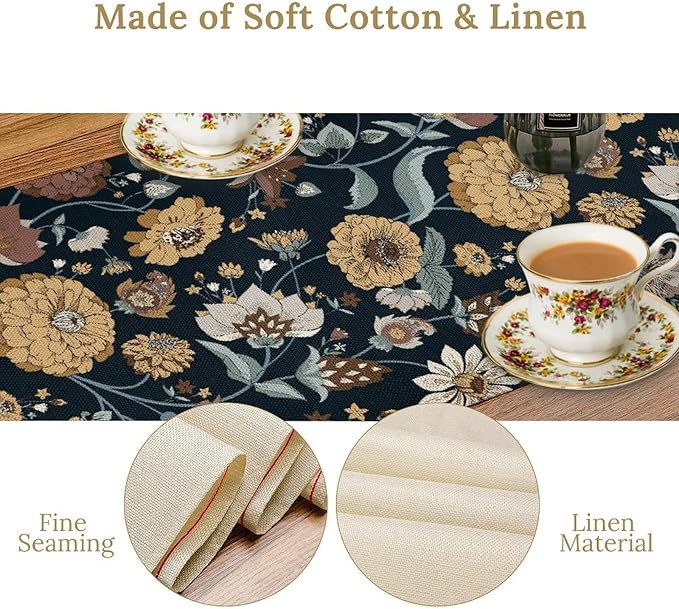 Boho Floral Table Runner Bohemian Floral Vintage Home Kitchen Dining Table Decoration 13x70 Inch 1PCS