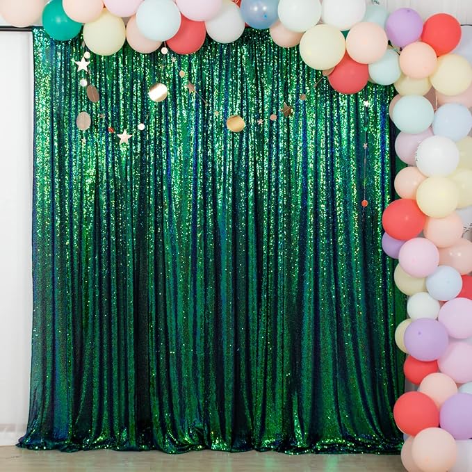 ShinyBeauty Sequin Backdrop 10x10FT Iridescent Green | Glitter Photo Background for Wedding, Baby Birthday, Photography Booth Decor Party Backdrop Curtain