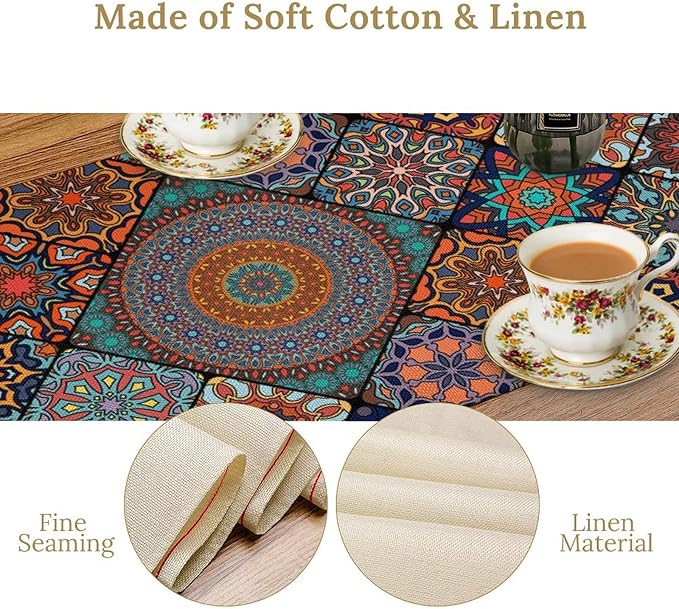Bohemian Table Runner, Colorful Vintage Indian Mandala Floral Table Runners for Kitchen Dining Coffee Table Indoor Outdoor Party Decor, 13x120inch