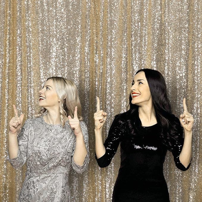 JYFLZQ Champagne Sequin Backdrop Curtains 10ft x 10ft 1 Panel Glitter Photo Booth Backdrops Sparkly Photography Background Drapes for Parties Wedding Bridal Showers