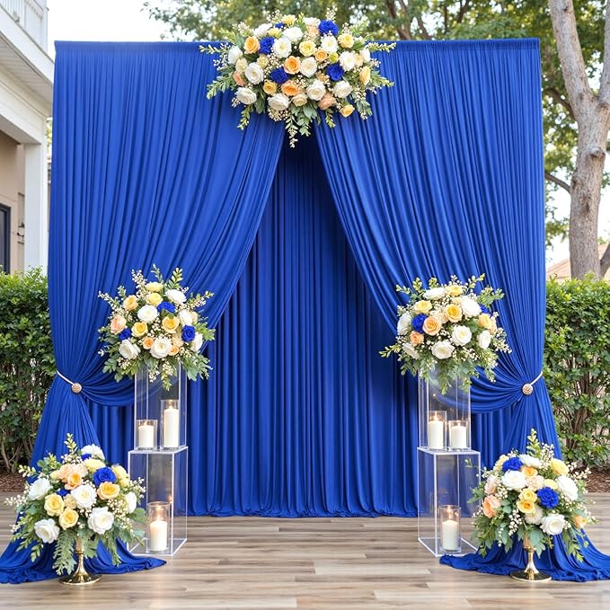40ftx12ft Wrinkle Free Royal Blue Backdrop Curtain, 8 Panels 12FT Height Royal Blue Wedding Backdrop Drapes, Silky Polyester Back Drop Cloth for Birthday Photography Background Party Backdrop Draping