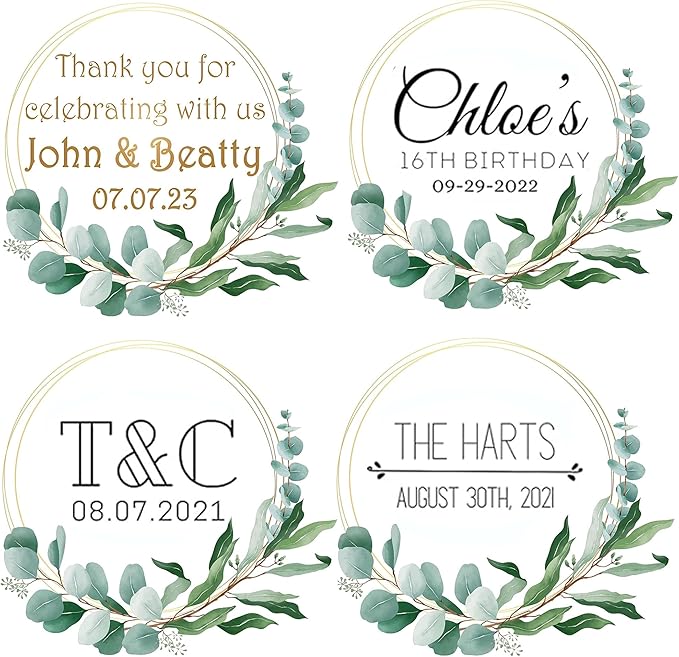 Custom Stickers for Weddings, Birthdays & Businesses - Personalized Labels with Your Logo - Waterproof, Fade and Heat Resistant - Pack of 100-1000 (Wreath B, 2.5 Inch)